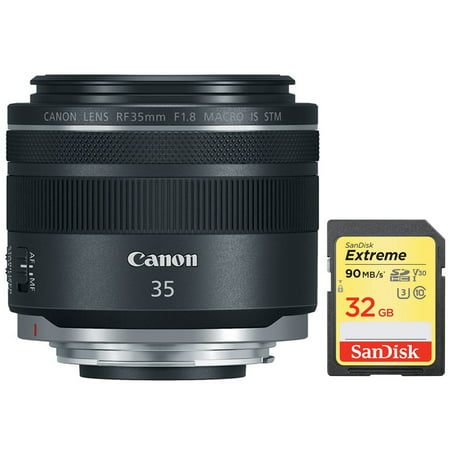 Canon RF 35mm f/1.8 Macro IS STM Lens Black (2973C002) with Sandisk 32GB Extreme SD Memory UHS-I