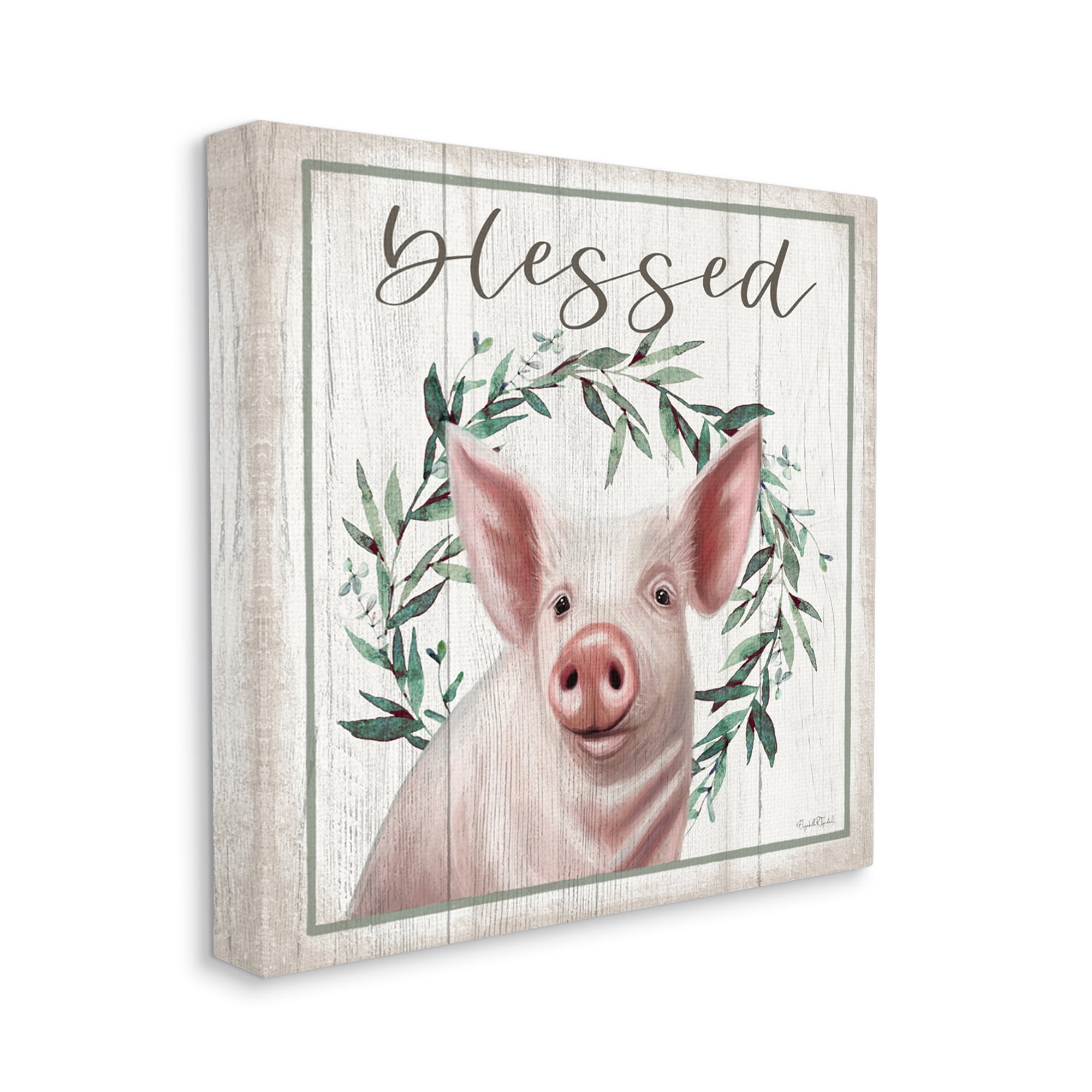 Stupell Industries Blessed Farmhouse Pig Holiday Painting Gallery Wrapped Canvas Print Wall Art, 36 x 36