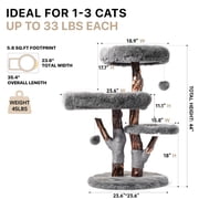 Sopapets 44H Cat Tree Tower Natural Wood With Scratching Posts&Real Branch Design, Heavy Duty Aesthetic Cat Tower for Large Cats, Gray
