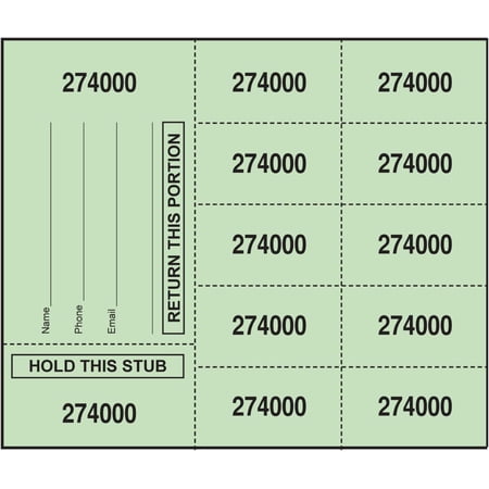 500 Green Chinese Tickets 2 Stub Choices: "Hold This Stub" OR "Buyer's Name, Email & Phone" - Choose: 25, 20, 15, 10 or 5 Bid Numbers per Sheet