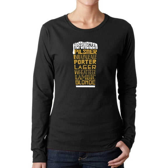 Women's Word Art Long Sleeve T-Shirt - Styles of Beer