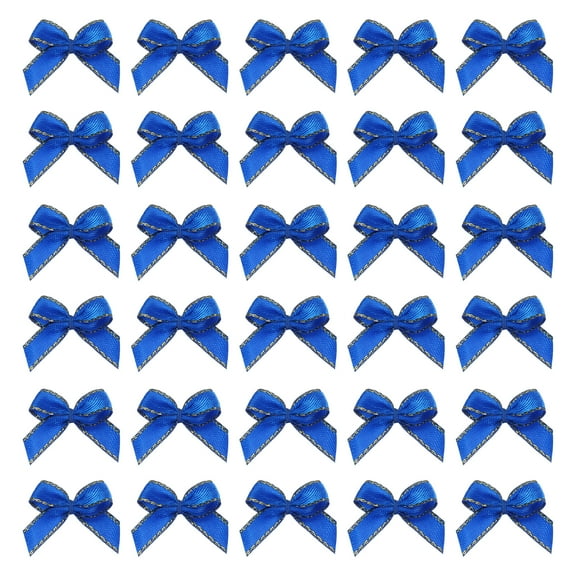 Mini Metallic Edge Ribbon Bow. 22x23mm Satin Gold Edge Ribbon Bow Appliques for Crafts DIY Hair Bows Sewing Wedding Party Christmas Decoration, (Pack of 50, Dark Blue)