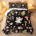 thumbnail image 2 of Homewish Cute Fairies Bird Hedgehog Twin Quilt Set,Kawaii Mushrooms Flowers Twin Coverlet Set,Black,Black Reversible,2pcs, 2 of 7