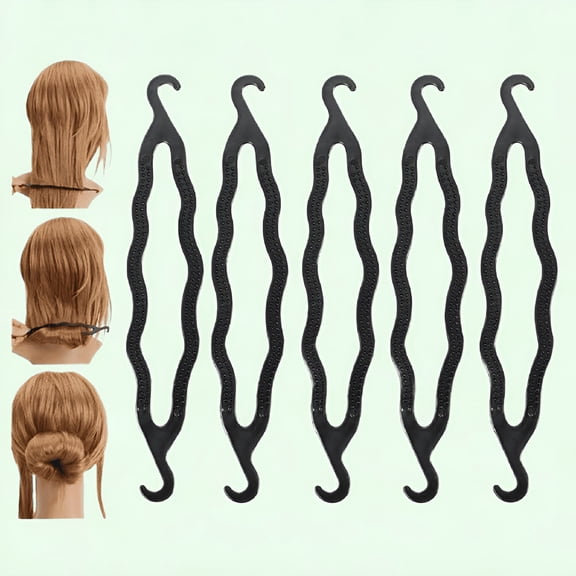 VANIDO 6Pcs Black Plastic Bun Maker Curler Donut Bun Shaper Hair Holder Clip Magic Roll Bun Hair Twist Braiding Tool Hairdressing Hair Styling Accessories For Women Girls