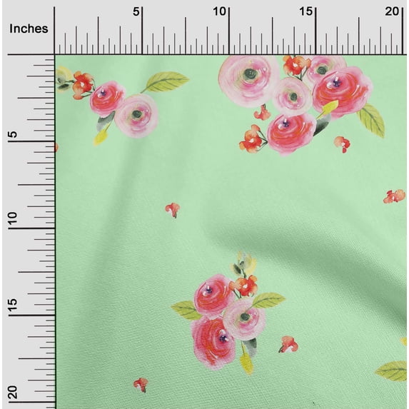 oneOone Organic Cotton Poplin Twill Fabric Leaves & Peach Floral Watercolor Fabric Prints by Yard 42 Inch Wide