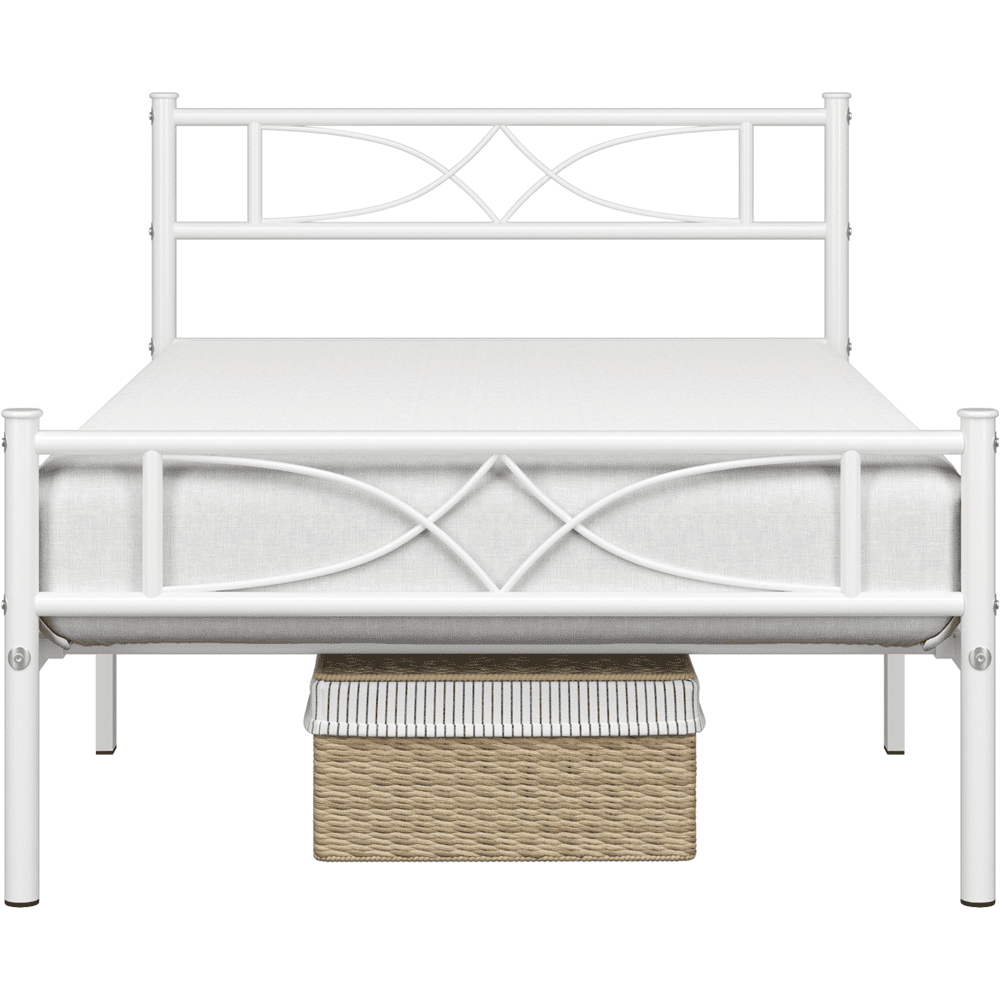 Renwick Twin Size Curved Design Metal Platform Bed for Adult, White