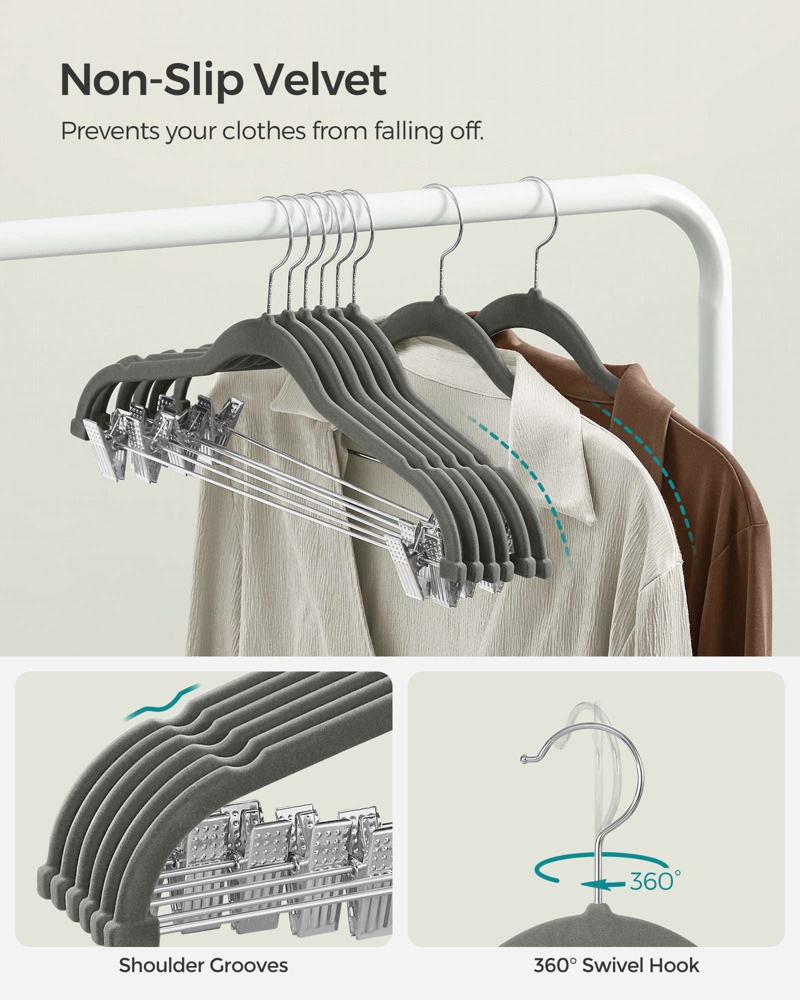 30-Pack Pants Hangers, 16.7-Inch Long Velvet Hangers with Adjustable Clips, Heavy-Duty, Non-Slip Skirt Hangers, Velvet Pants Hangers
