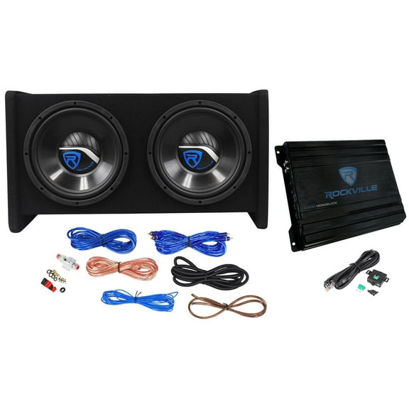Rockville RV10.2B 1000w Dual 10" Car Subwoofer Enclosure Mono Amplifier Amp Kit