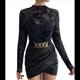 thumbnail image 1 of Blusa de Larga con Encaje y para Mujer, con Estampado Floral, Transparente, Cuello Alto, Ideal para Fiestas y Clubes Nocturnos Negro M, 1 of 9