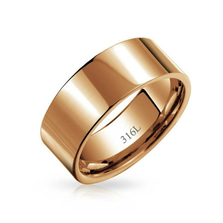 Flat Wide Cigar Wedding Band Ring For Couples For Men For Women Rose Gold Plated Stainless Steel