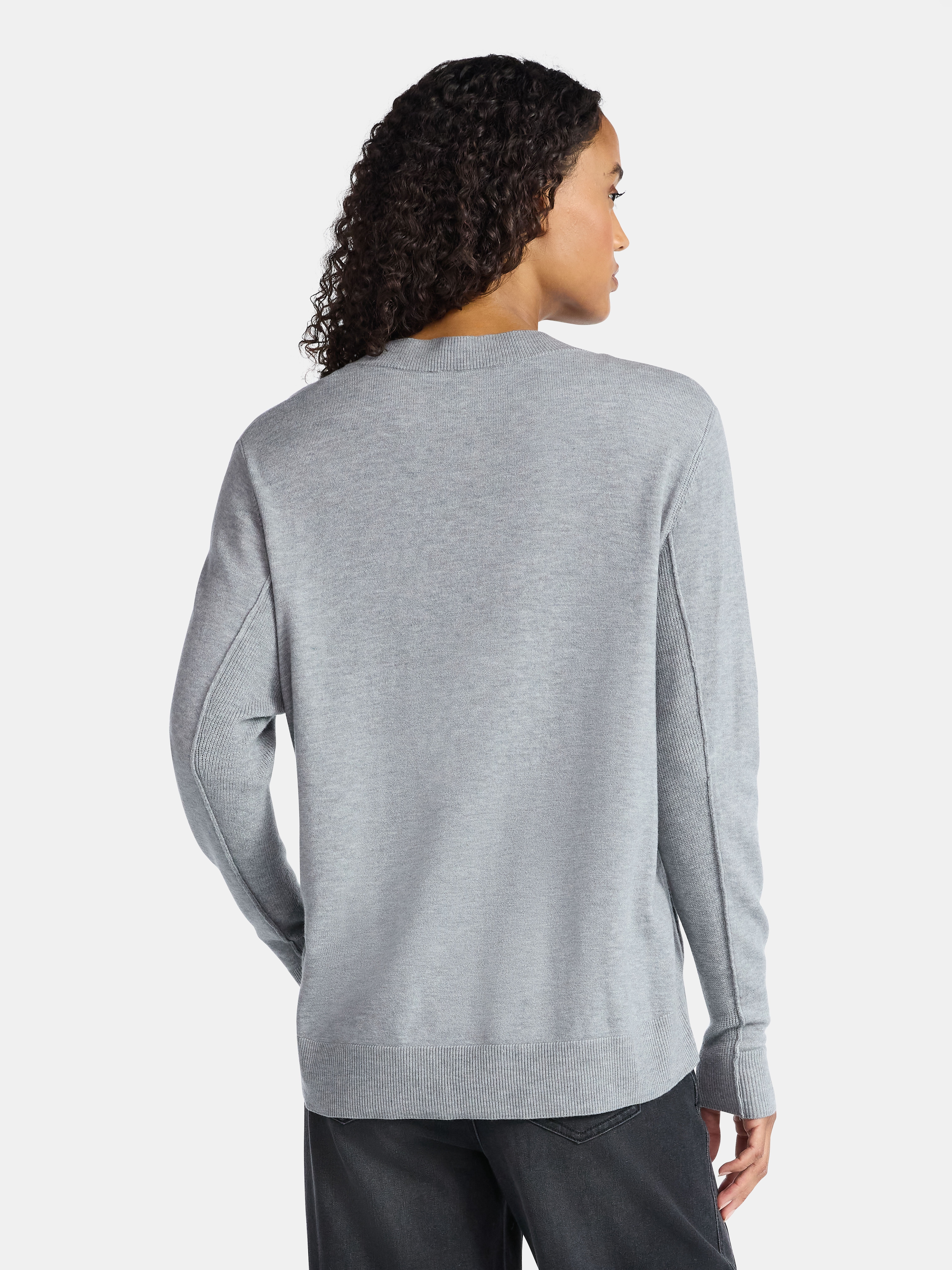 Time and Tru Women's Ribbed Panel V-Neck Sweater with Long Sleeves, Midweight, Sizes XS-XXXL