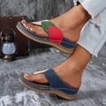 thumbnail image 3 of Rokment Women's Orthopedic Wedge Walking Flip Flops Boho Beach Vintage Casual Color Block Leather Arch Support Platform Chunky High Heel Dress Slippers Backless Sandals Dark Blue Size 6.5, 3 of 7