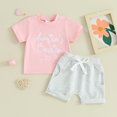 thumbnail image 2 of Bagilaanoe 2pcs Toddler Baby Girls Shorts Set Short Sleeve Letter Print T Shirt Tops + Shorts 6M 12M 18M 24M 3T Kids Casual Summer Clothes, 2 of 7