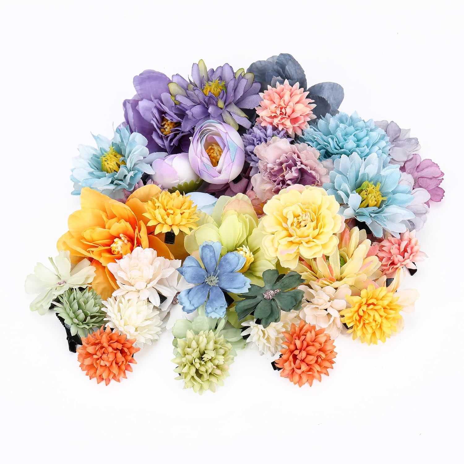 41 Pieces Flower Hair Clip Set Floral Pins for Women Girls Bride Handmade Flower Hair Aaccessories for Weeding(Yellow Green Blue Purple)
