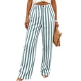 thumbnail image 2 of Favoffer Women's Straight Leg Pants Stripe Solid Color Pocket Button Waist Loose Casual Long Trousers Lightweight Bottom for Commute Outdoor Walking, 2 of 9