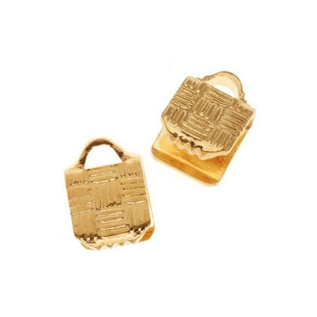 - Cord Ends, Ribbon Pinch Crimps with Woven Texture 5x5mm, 10 Pieces, Gold Plated
