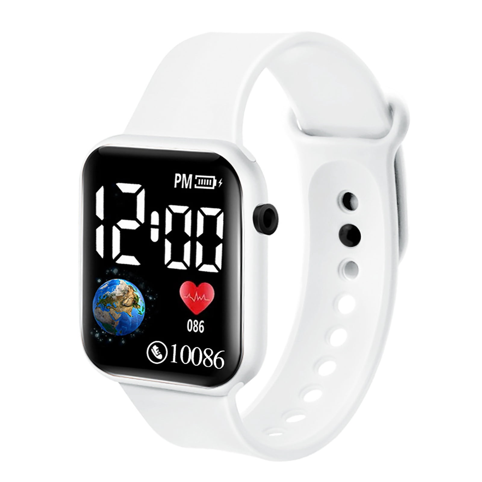 Opvise LED Electronic Watch Waterproof Adjustable Soft Silicone Strap Square Earth Dial s Casual Sports Digital Wristwatch Birthday Gift
