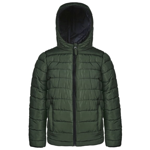 Beautiful Gaint Boys Hooded Lightweight Warm Puffer Down Jacket, Sizes 5-20, Olive, Size 7