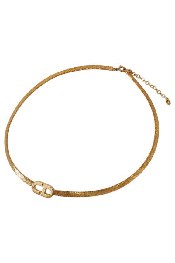 Pre-Owned Christian Dior Vintage CD Logo Chain Choker Necklace, Gold Color, for Women