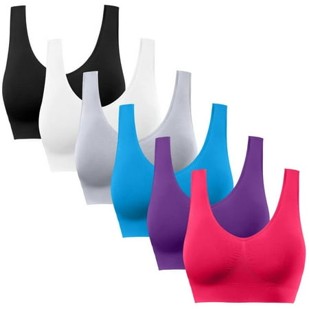 

6 Pack Women s Sports Bra Stretchy Comfortable Yoga Sleep Bra Moderate Support Seamless Sports Bra with Removable Pads