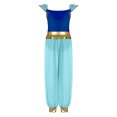thumbnail image 4 of Sxiwei Arabian Princess Jumpsuits For Girls Rhinestone Patchwork Flying Sleeve Leotard Chiffon Overalls Blue 10, 4 of 4