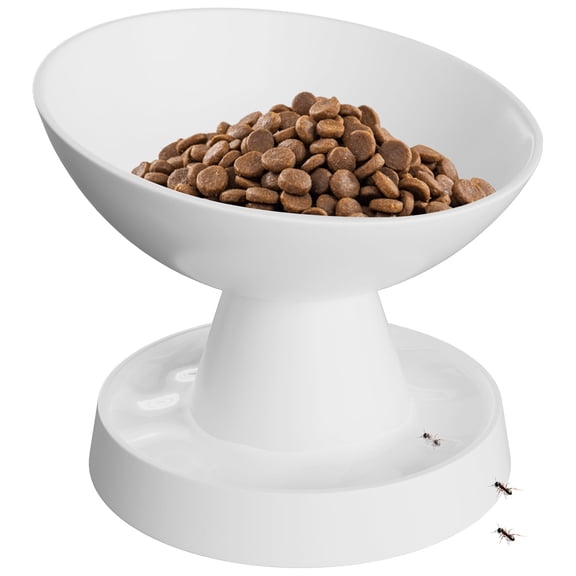 Pawinner Ant-Proof Elevated Ceramic Cat Bowl, 15° Tilted Design Reduces Vomiting, Neck & Whisker Strain, Pet Feeder Bowl for All Life Stages, White