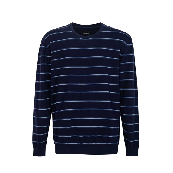 Krumba Mens Plus Size Cotton Crew Neck Big Tall Long Sleeve Pullover Navy&Blue Stripe Design Oversized Sweater 4XL