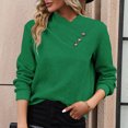 thumbnail image 2 of ABATAB Women's Button Ruched V Neck Tops Casual Long Sleeve Blouse Loose Fit Solid Color Pullover Sweatshirts Ladies Fashion(X-Large,Green), 2 of 5