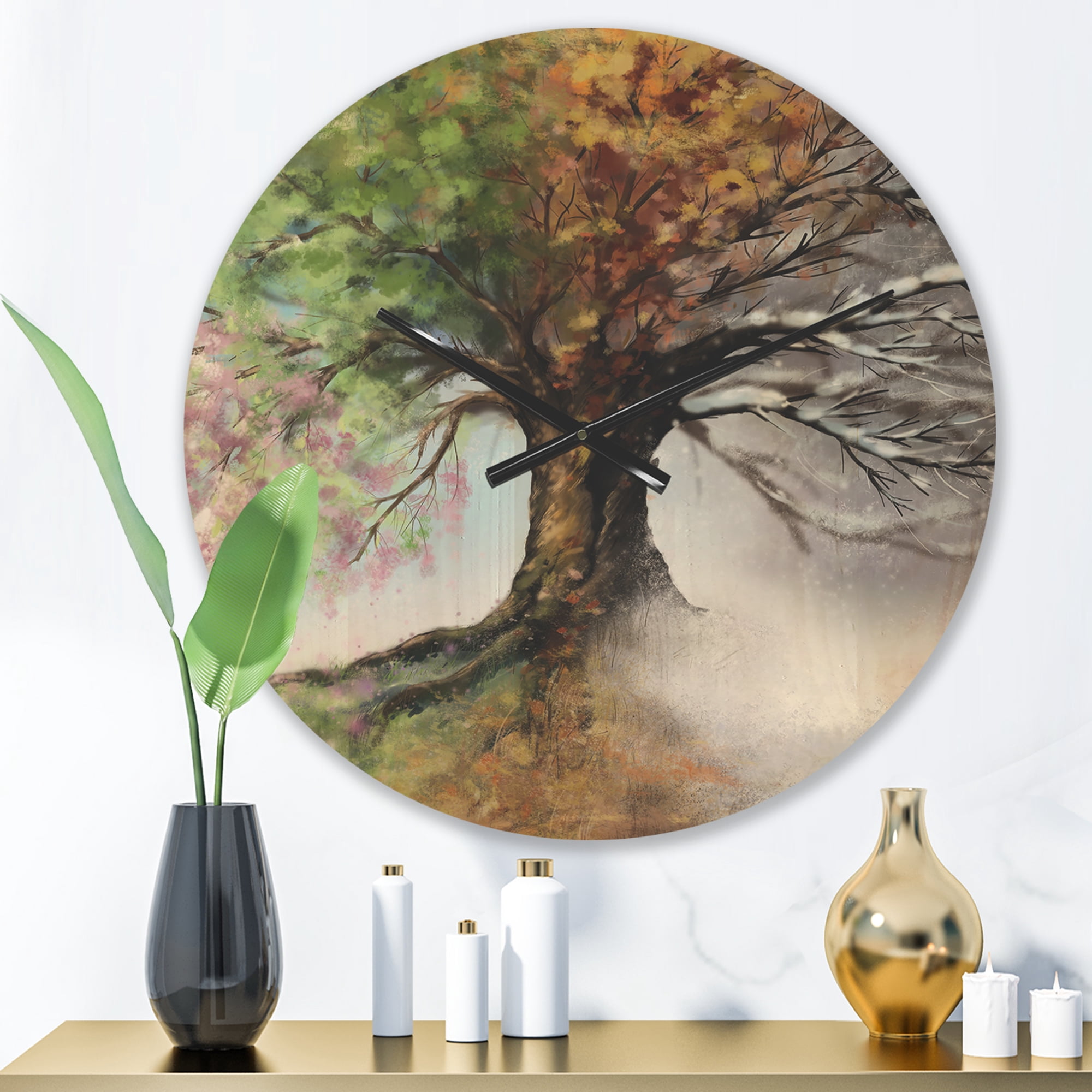 Designart 'Four Seasons Tree' Rustic Wood Wall Clock