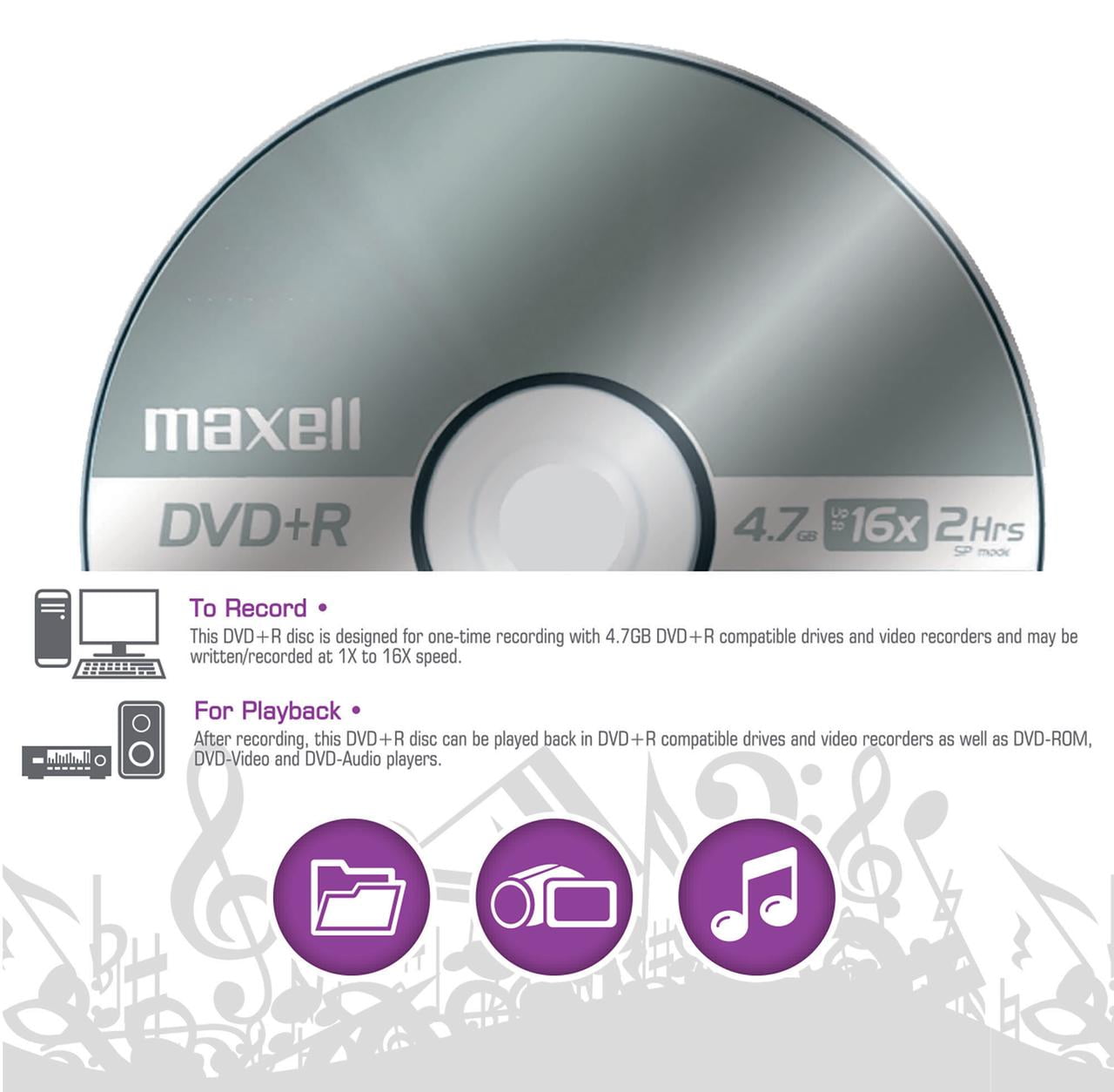 Maxell 120 Min 4.7 GB 16X DVD-R Recordable Blank Media, 10 Pack