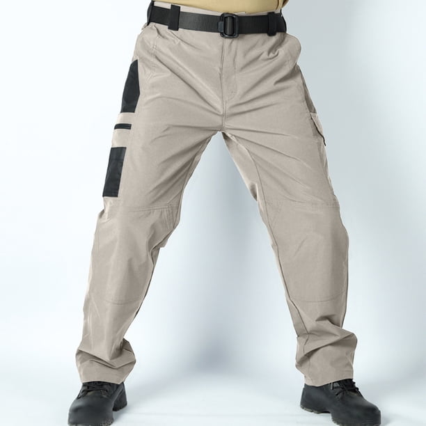 Pantalones de trabajo para hombre, de color liso, con cordón, cintura elástica y múltiples bolsillos