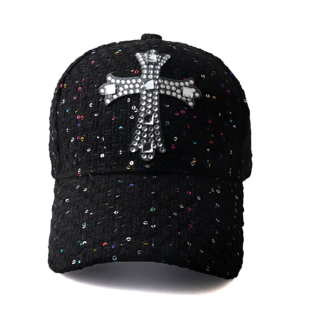 Gorra de béisbol lisa de algodón con parche cruzado de strass