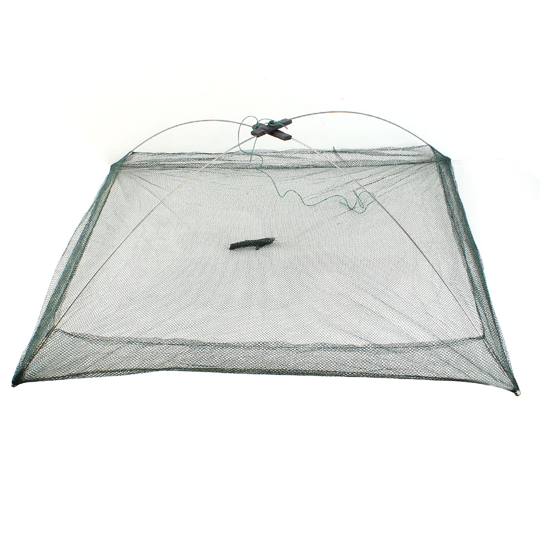 Foldable Fishing Crab Mesh Baits Umbrella Dip Net Dark Green 77cm x