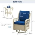 thumbnail image 3 of Garvee 3 Pieces Outdoor Swivel Rocker Chair Set, Outdoor Swivel Glider Rocker, Outdoor Rocking Chair Set with Glass Top Table with Thick Cushions for Backyard, Balcony, Deck, Blue, 3 of 8