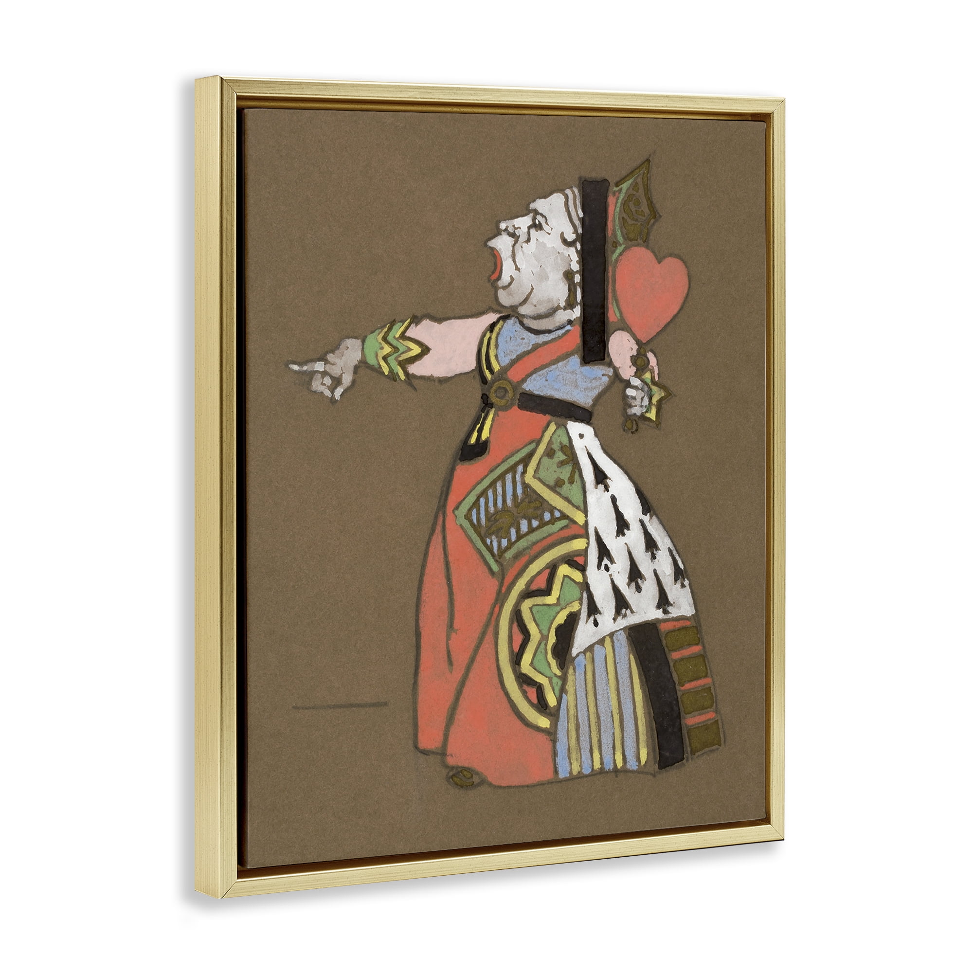 Stupell Industries Antique Queen of Hearts Entertainment Painting Gold Floater Framed Canvas Art Print Wall Art, 25 x 31