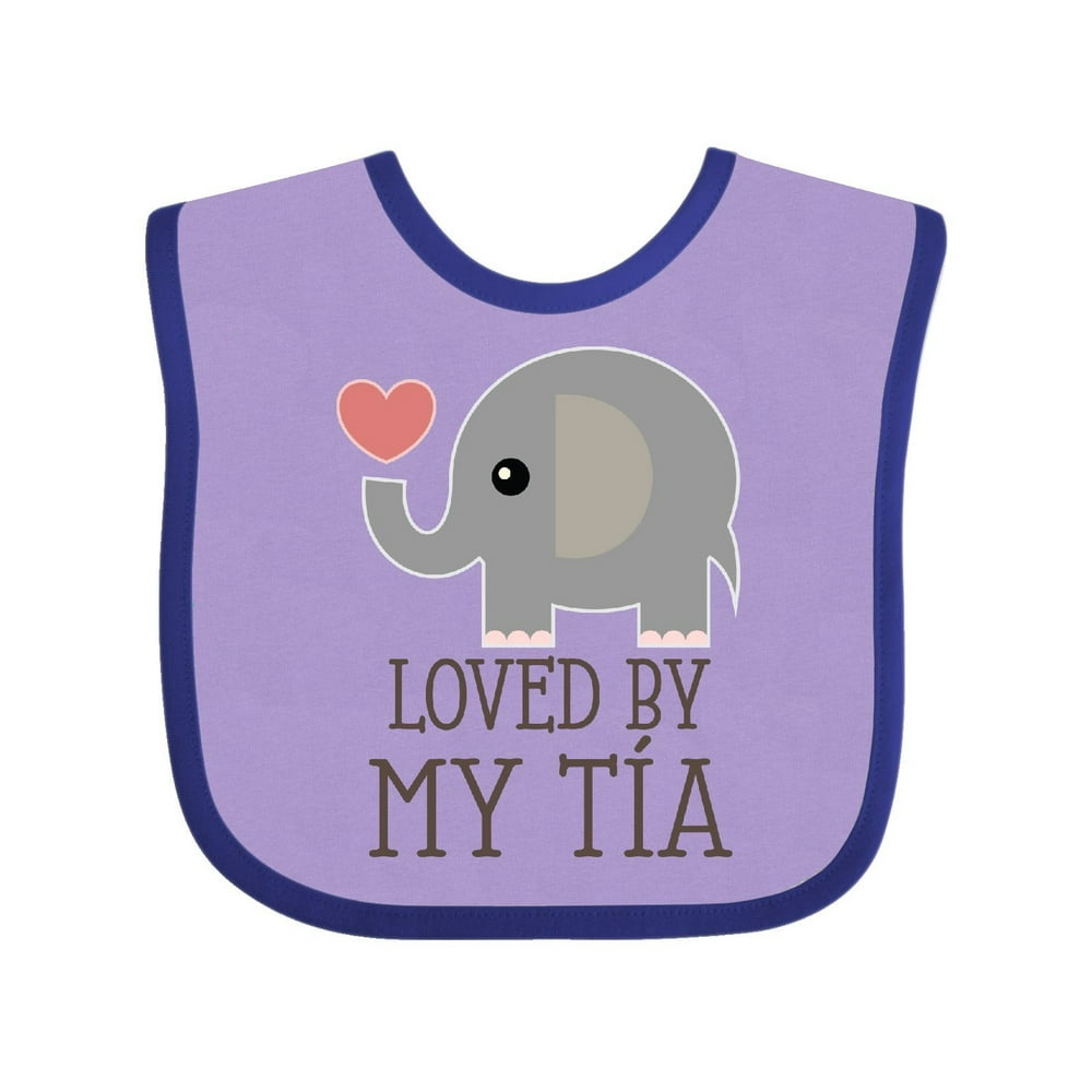 Inktastic Tia Loves Me Baby Elephant Infant Bib Unisex Lavender and ...