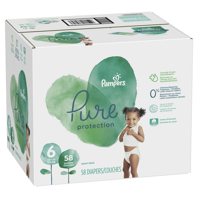 Pampers Pure Protection Natural Diapers, Size 6, 58 ct 