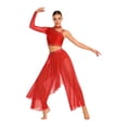 thumbnail image 2 of Sholeno Womens Sparkly 2 Pieces Lyrical Modern Dance Outfits Asymmetrical Shoulder Crop Tops with Pants Set Red M, 2 of 7