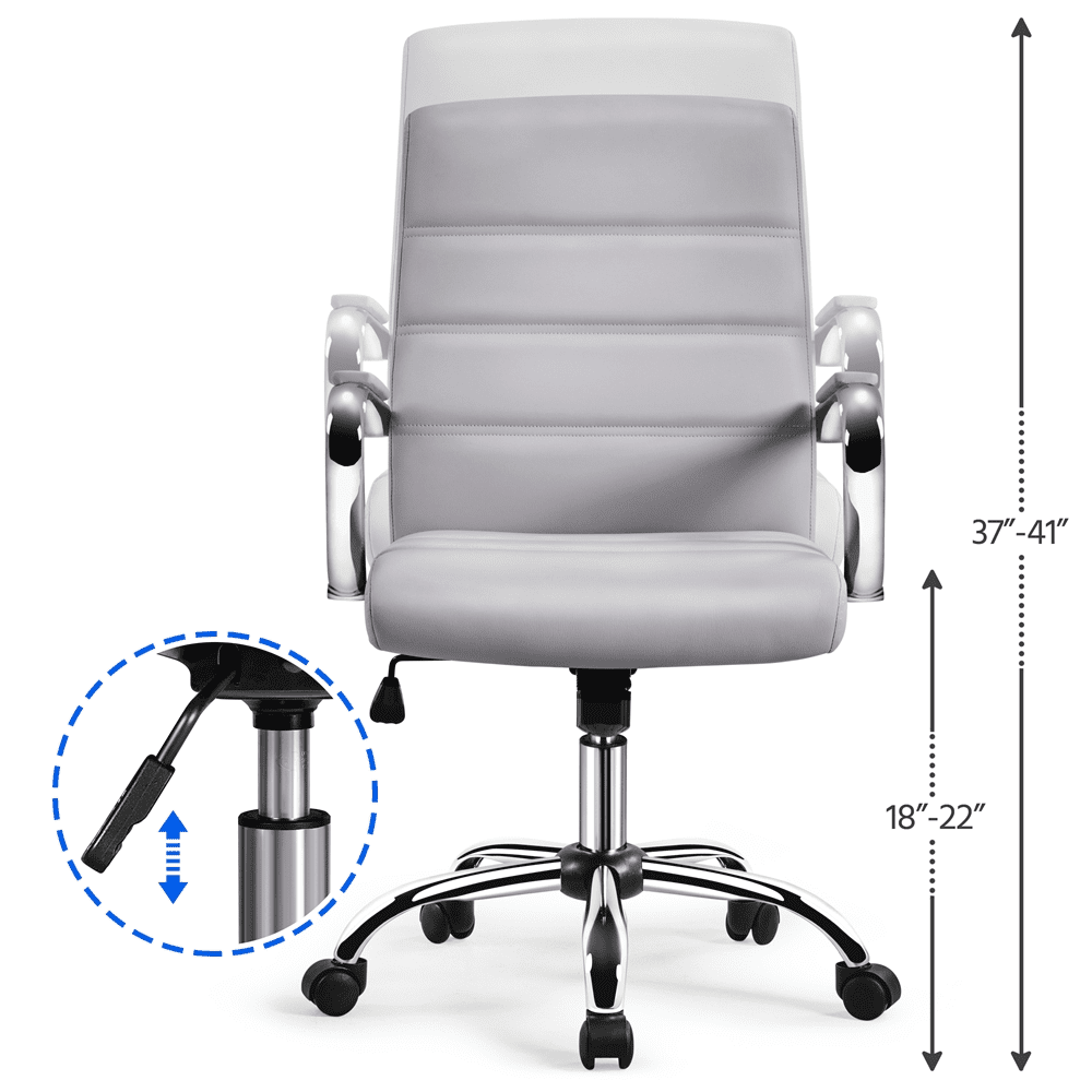 Alden Design Adjustable Mid-Back Faux Leather Swivel Executive Office Chair, Light Gray