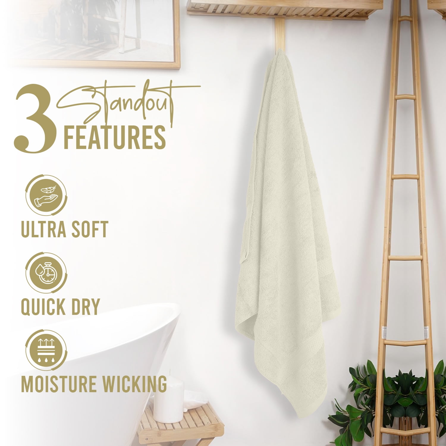 Dan River Bath Towel 4 Pack 27x54 in Ultra Soft Quick Drying Cotton Towel - Ivory