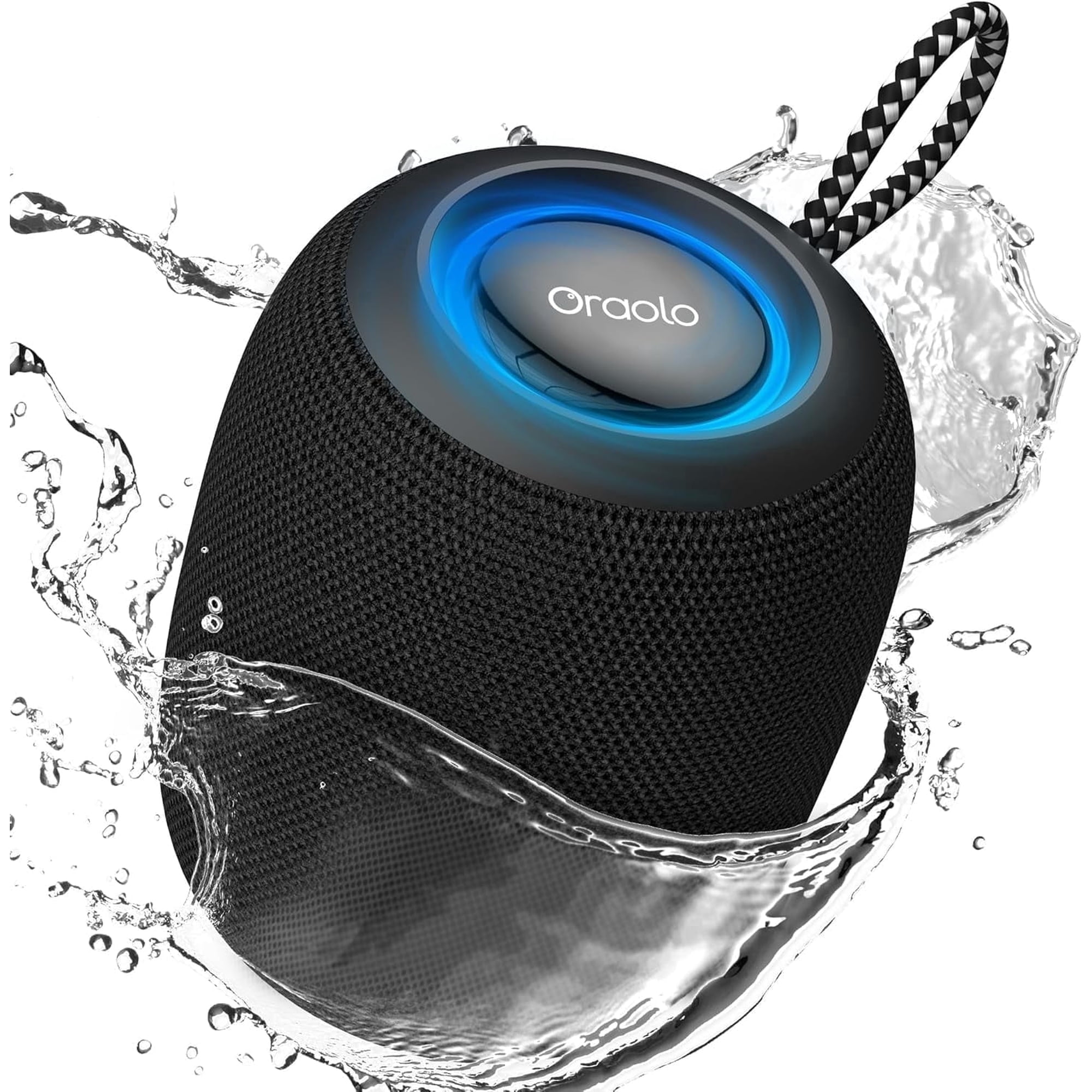 Oraolo IPX7 Waterproof Portable Bluetooth Speaker, 15W Loud Outdoor Speaker with 30H Playtime, LED Lights, Bluetooth 5.3 TWS for Camping, Beach, Pool, Travel - Rugged Wireless Speaker for Parties