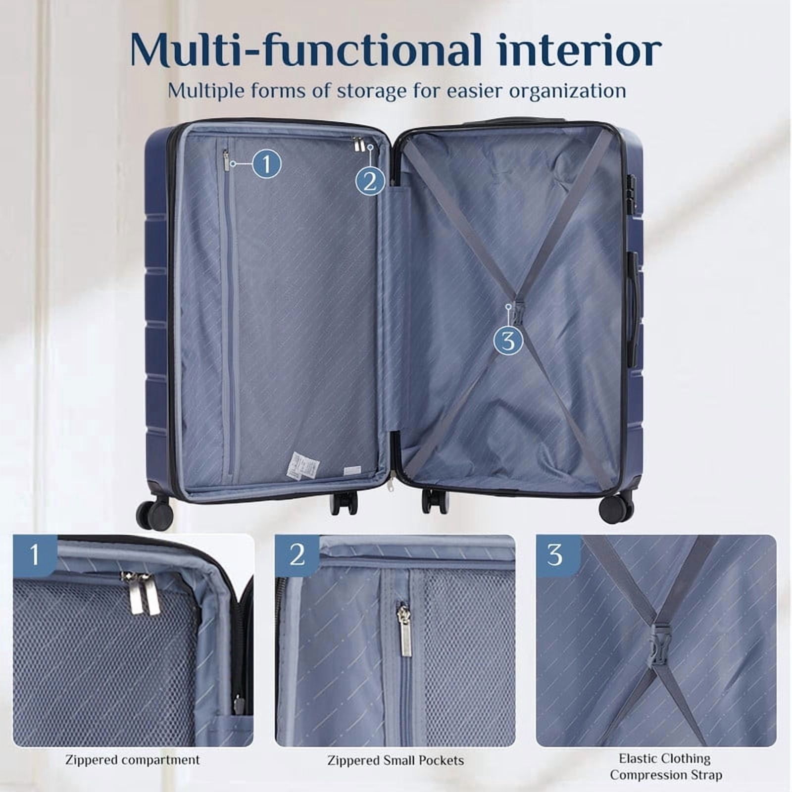 Kelno Carry On Luggage with Spinner Wheels ABS Hard Shell Suitcase Expandable Rolling Luggage with TSA Lock, Blue