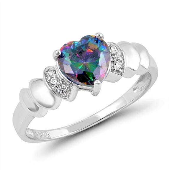 CHOOSE YOUR COLOR Multi-color CZ Chic Heart Promise Ring Sterling Silver Band Black Female Size 5