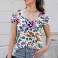 thumbnail image 2 of JTZGDY Cold Shoulder Tops for Women Cute Floral Pattern Printed Summer Short Sleeve V Neck Basic Tunic Tees Loose Flowy Cozy Tshirt Blouse Purple#03 L, 2 of 7