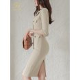 thumbnail image 4 of H Han Queen-vestido elegante de encaje para mujer, ropa ajustada de un solo pecho, para fiesta y trabajo, primavera y otoño, 4 of 5