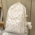 thumbnail image 3 of HUISZJ Floral Printed  School Backpack, Large Capacity  Backpack with Pendant, Laptop Backpack for School Work Travel Outdoor (White), 3 of 10