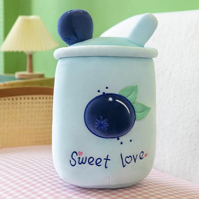 Boba Milk Tea Plushie Toy suave relleno sandía fresa sabor leche té abrazo almohada bolas Bubo taza de té cojín