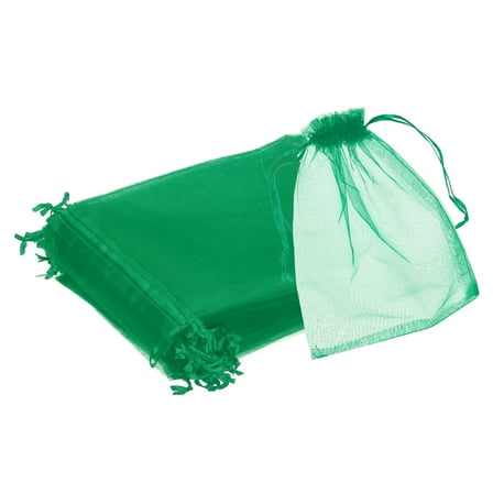 25pcs Organza Bags 6x8  Drawstring Favor Pouches Sheer Mesh Bag Grass Green