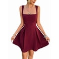 thumbnail image 3 of Women'S Casual Square Neck Sleeveless Tank Top Flare Mini Dress A Line Party Club Dresses Wine Red L, 3 of 10