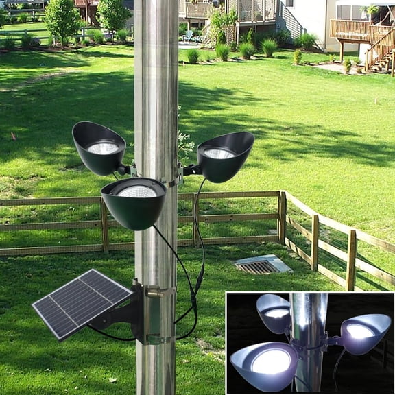 Flag Pole Light Solar Powered, Solar Flagpole Light, 3-in-1 Flag Light with Adjustable Bracket & Metal Clamp, Fits 2-6'' 15-30 Ft Flagpole, Waterproof, 360 Degrees Illumination,Black